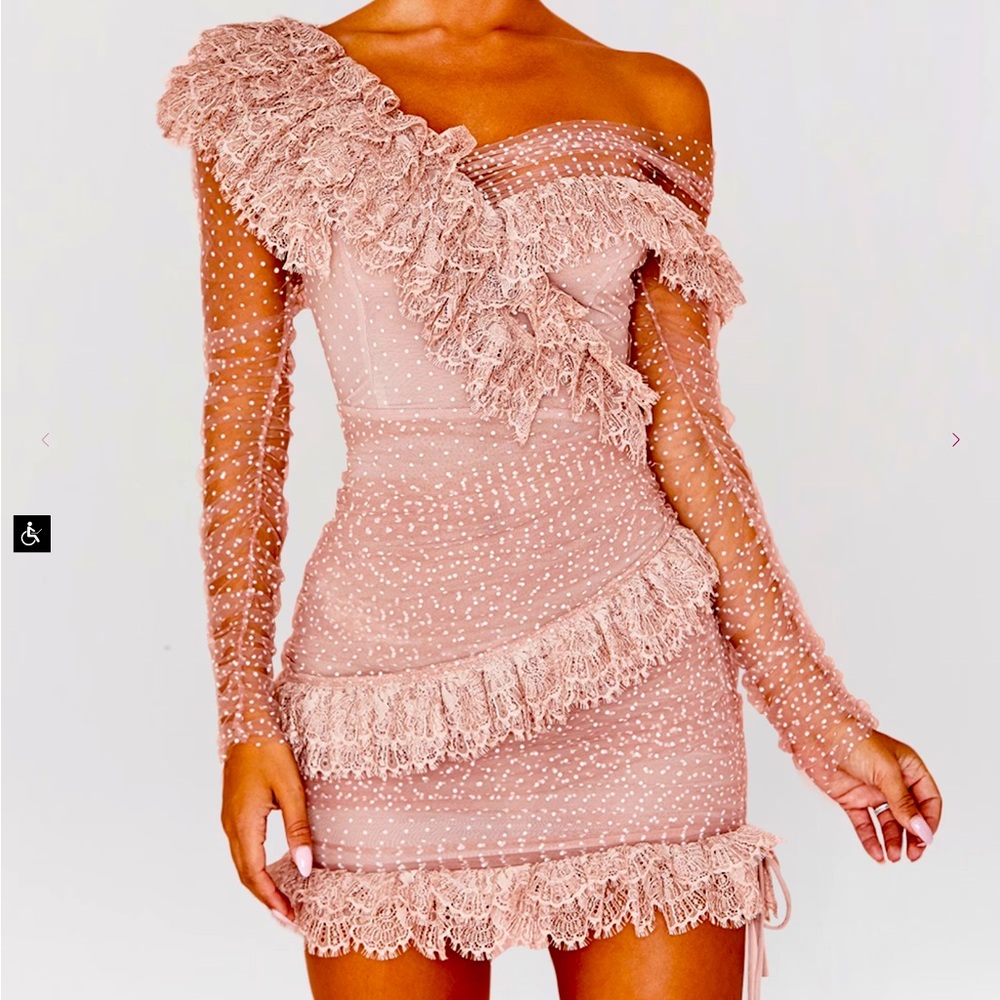 House of CB Pink Asymmetrical Bishop Sleeve Dress